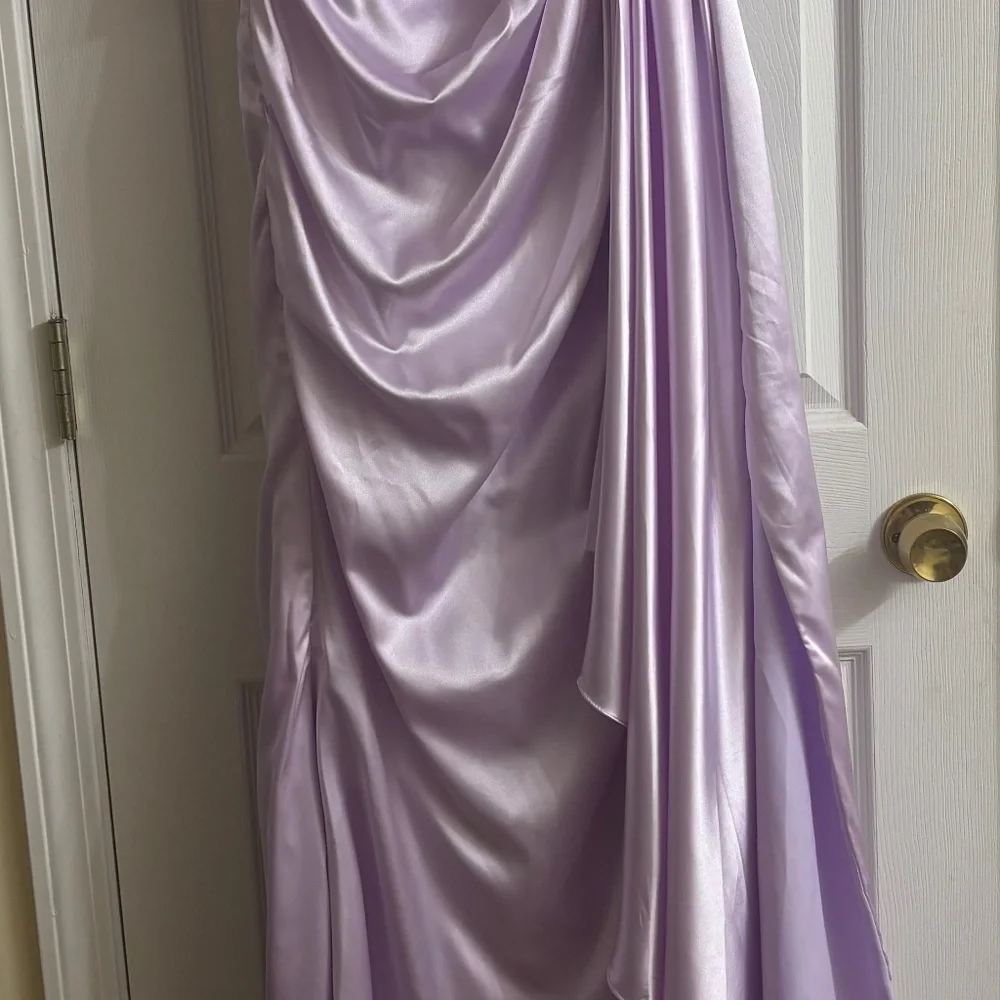 Wear Your Love Lavender Satin Gown with Draped Design - Picture 1 of 4